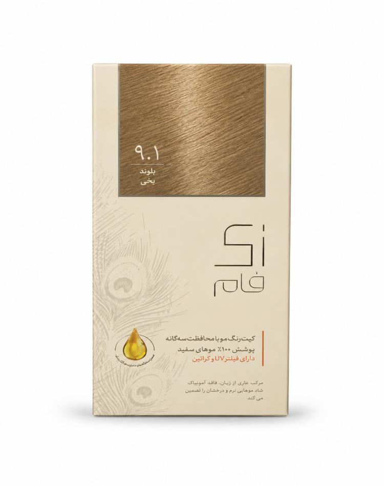 کیت رنگ مو زی‌فام شماره 9.1 بلوند یخی با فیلتر UV و کراتین