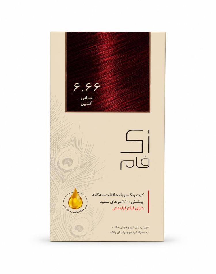 کیت رنگ مو زی‌فام شماره 6.66 شرابی آتشین با پوشش موهای سفید